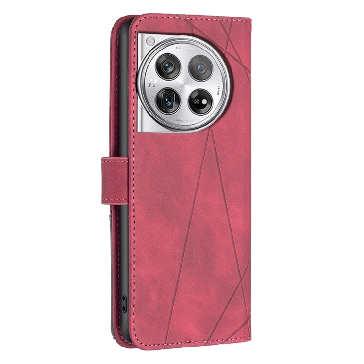 For OnePlus 12 5G BF05 Magnetic Buckle Rhombus Texture Leather Phone Case(Red) - OnePlus Cases by buy2fix | Online Shopping UK | buy2fix