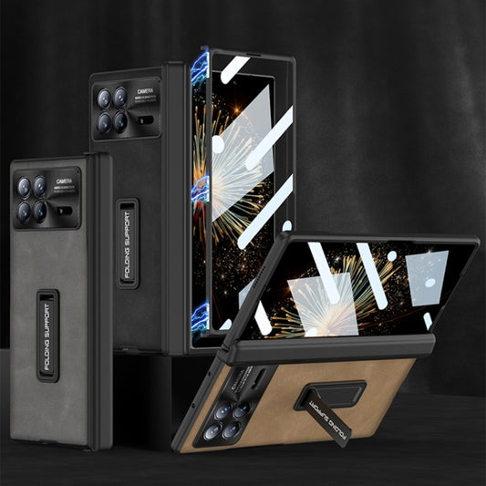 For Xiaomi Mix Fold 3 GKK Integrated Frosted Fold Hinge Leather Phone Case with Holder(Brown) by GKK