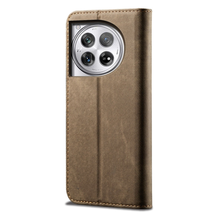 For OnePlus 12 Denim Texture Casual Style Horizontal Flip Leather Case(Khaki) - OnePlus Cases by buy2fix | Online Shopping UK | buy2fix