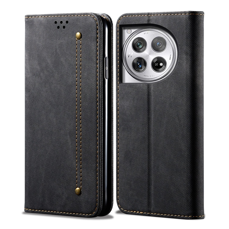 For OnePlus 12 Denim Texture Casual Style Horizontal Flip Leather Case(Black) - OnePlus Cases by buy2fix | Online Shopping UK | buy2fix