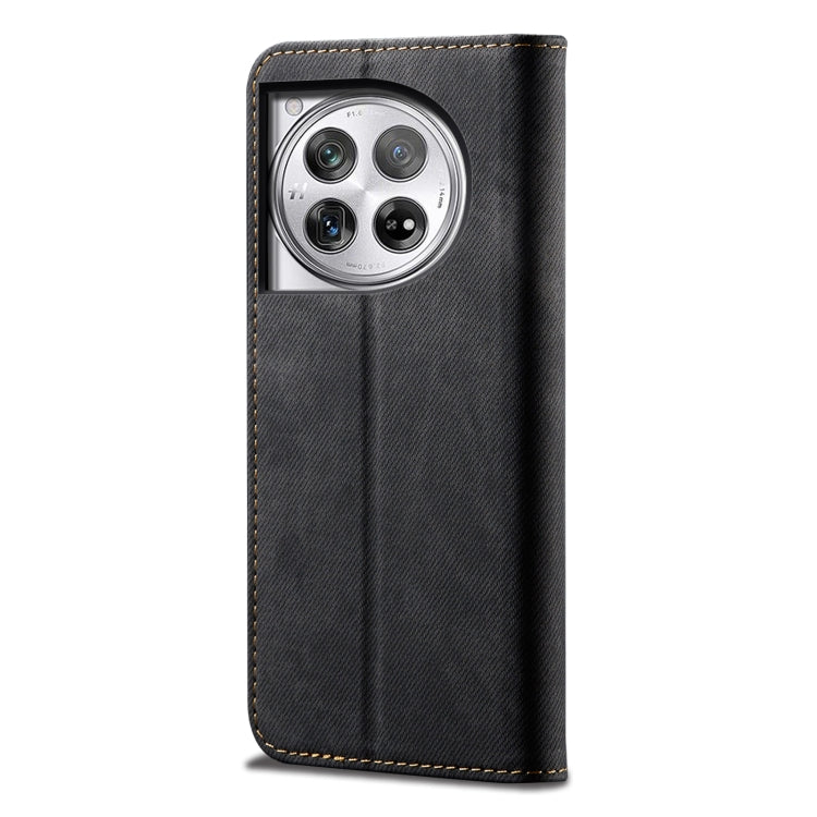 For OnePlus 12 Denim Texture Casual Style Horizontal Flip Leather Case(Black) - OnePlus Cases by buy2fix | Online Shopping UK | buy2fix