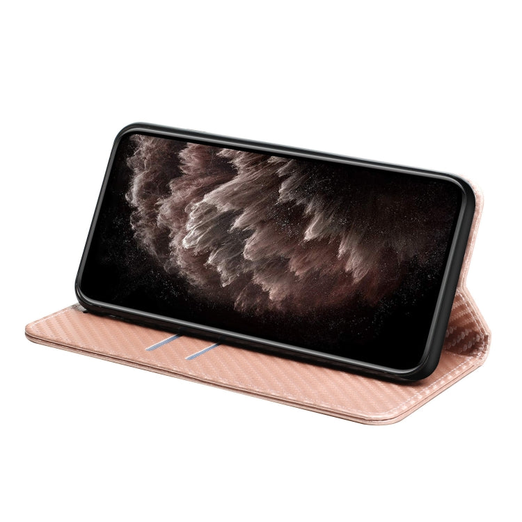 For Xiaomi Redmi 13C Carbon Fiber Texture Flip Holder Leather Phone Case(Rose Gold) by buy2fix