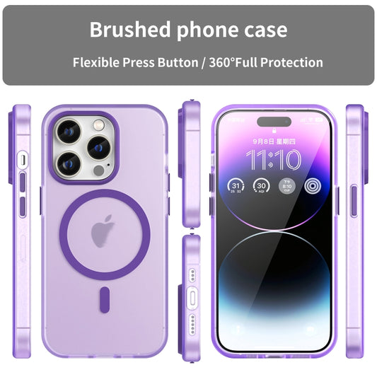 For iPhone 14 Pro MagSafe Frosted Translucent TPU + PC Full Coverage Phone Case(Dark Purple) by buy2fix