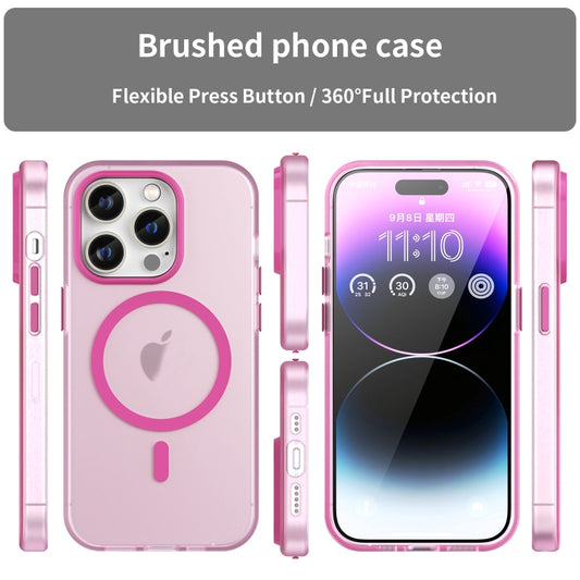 For iPhone 14 Pro MagSafe Frosted Translucent TPU + PC Full Coverage Phone Case(Pink) by buy2fix