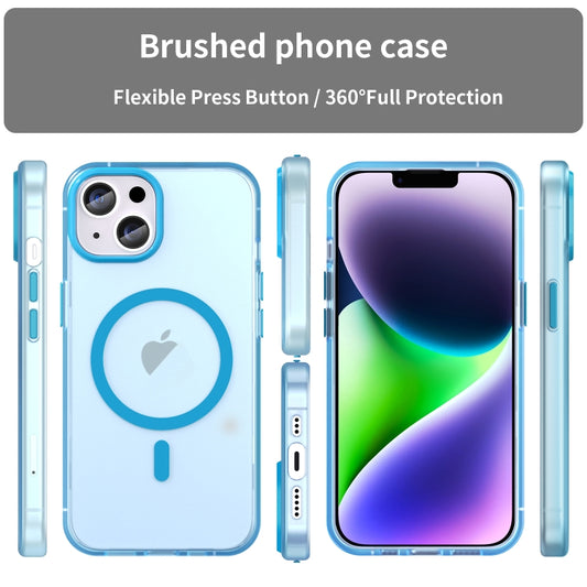 For iPhone 14 MagSafe Frosted Translucent TPU + PC Full Coverage Phone Case(Blue) by buy2fix