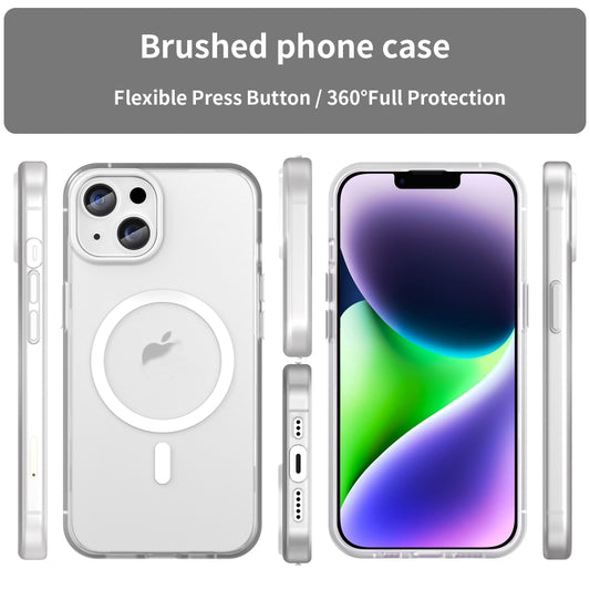 For iPhone 15 MagSafe Frosted Translucent TPU + PC Full Coverage Phone Case(White) by buy2fix