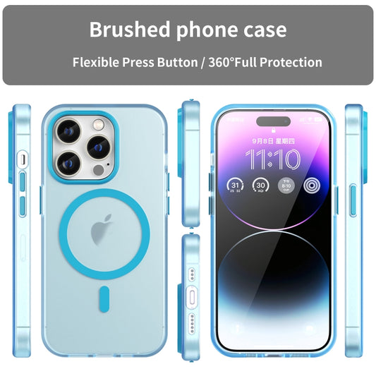 For iPhone 15 Pro MagSafe Frosted Translucent TPU + PC Full Coverage Phone Case(Blue) by buy2fix