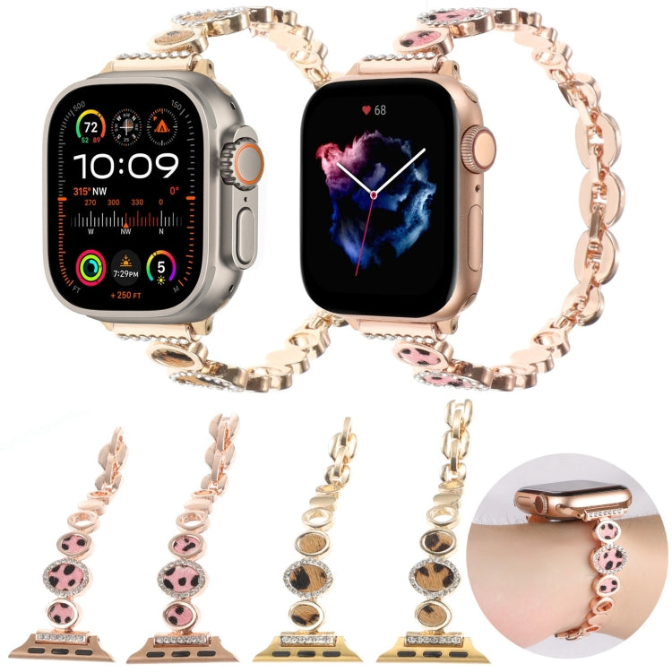 For Apple Watch SE 2023 44mm Leopard Rhinestones Metal Chain Watch Band(Gold) by buy2fix