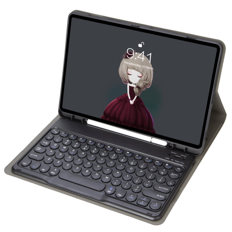 For Samsung Galaxy Tab S10 FE / S9 FE / S9 Candy Color TPU Round Keycap Bluetooth Keyboard Leather Case with Pen Slot(Black) - Samsung Keyboard by buy2fix | Online Shopping UK | buy2fix