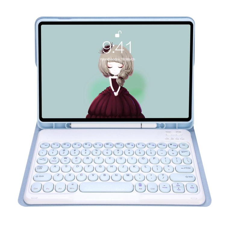For Samsung Galaxy Tab S10 FE / S9 FE / S9 Candy Color TPU Round Keycap Bluetooth Keyboard Leather Case with Pen Slot(Ice Blue) - Samsung Keyboard by buy2fix | Online Shopping UK | buy2fix