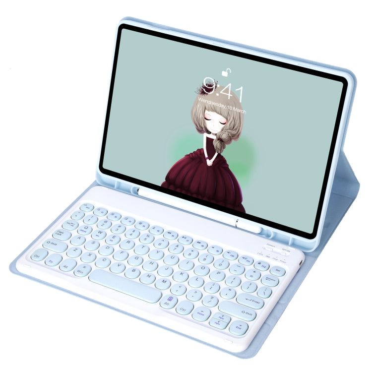 For Samsung Galaxy Tab S10 FE / S9 FE / S9 Candy Color TPU Round Keycap Bluetooth Keyboard Leather Case with Pen Slot(Ice Blue) - Samsung Keyboard by buy2fix | Online Shopping UK | buy2fix