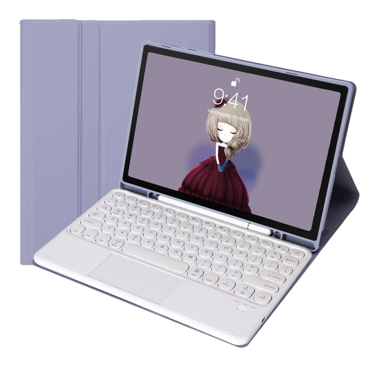 For Samsung Galaxy Tab S10 FE / S9 FE / S9 Candy Color TPU Round Keycap Touch Bluetooth Keyboard Leather Case(Purple) - Samsung Keyboard by buy2fix | Online Shopping UK | buy2fix