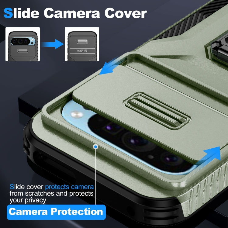 For Google Pixel 10 / 10 Pro / 9 / 9 Pro Sliding Camshield Holder Phone Case(Alpine Green) - Google Cases by buy2fix | Online Shopping UK | buy2fix