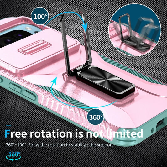 For Google Pixel 10 / 10 Pro / 9 / 9 Pro Sliding Camshield Holder Phone Case(Pink + Grey Green) by buy2fix