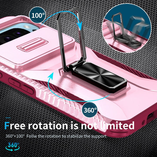 For Google Pixel 10 / 10 Pro / 9 / 9 Pro Sliding Camshield Holder Phone Case(Pink + Rose Red) by buy2fix