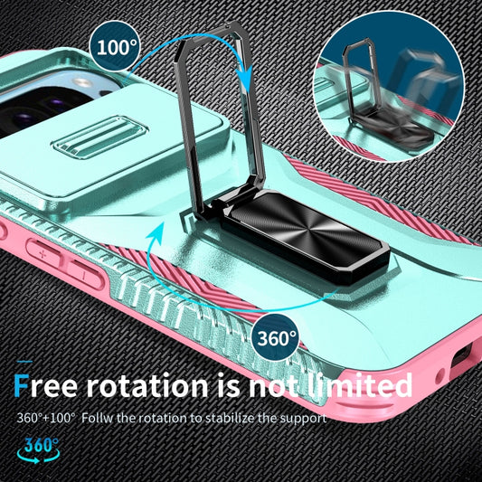 For Google Pixel 10 / 10 Pro / 9 / 9 Pro Sliding Camshield Holder Phone Case(Grey Green + Pink) by buy2fix