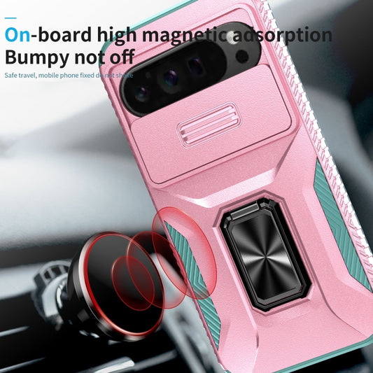 For Google Pixel 9 Pro XL Sliding Camshield Holder Phone Case(Pink + Grey Green) by buy2fix