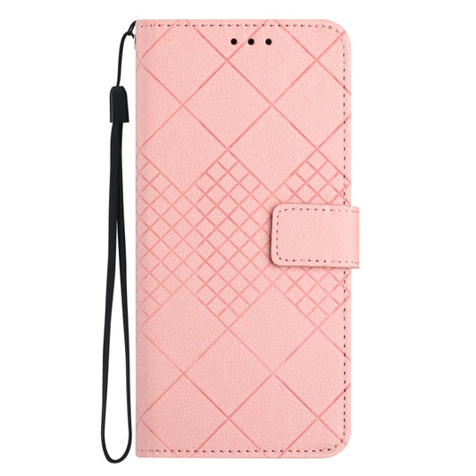 For OnePlus 12 5G Global Rhombic Grid Texture Leather Phone Case(Pink) by buy2fix