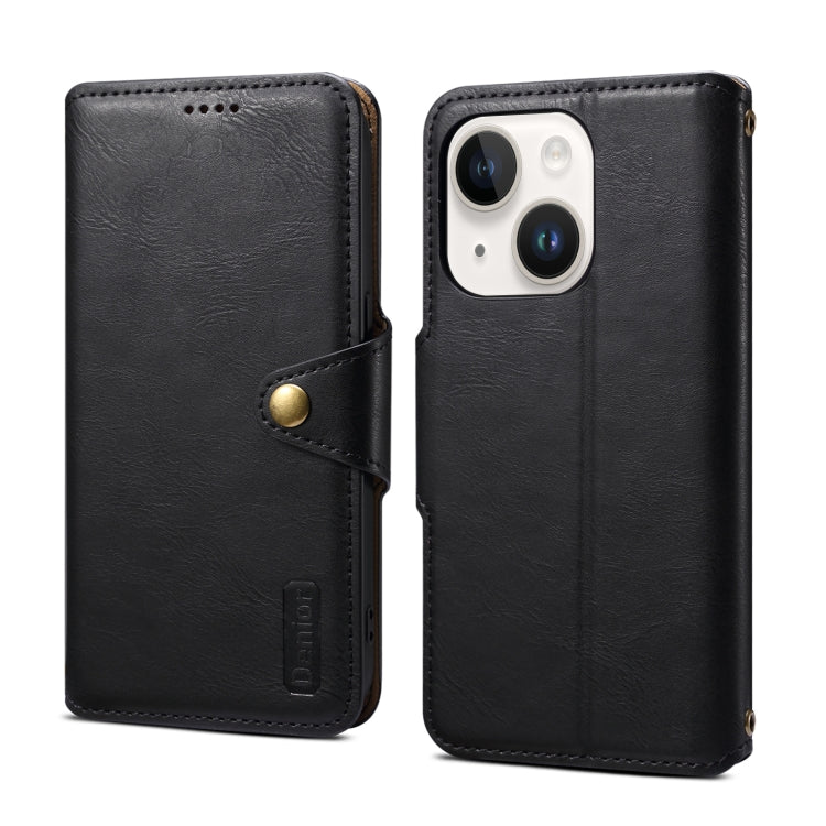 For iPhone 14 Denior Cowhide Texture Wallet Style Leather Phone Case(Black) - iPhone 14 Cases by Denior | Online Shopping UK | buy2fix