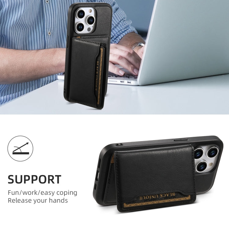 For iPhone 14 Pro Denior Cowhide Texture Leather MagSafe Detachable Wallet Phone Case(Black) by Denior