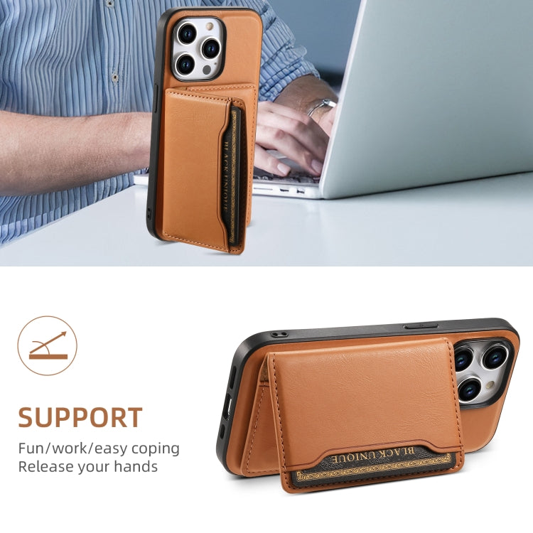 For iPhone 12 Pro Max Denior Cowhide Texture Leather MagSafe Detachable Wallet Phone Case(Khaki) by Denior