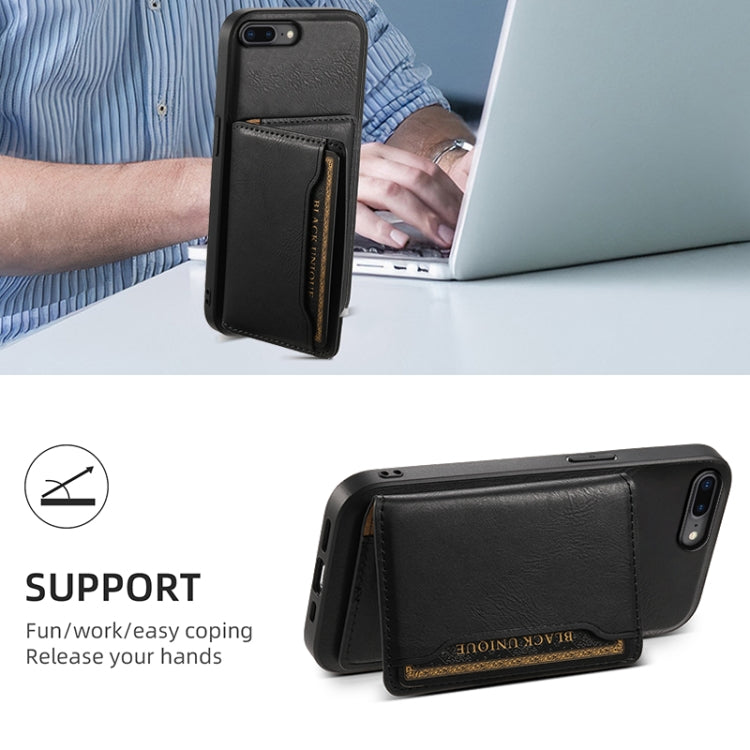 For iPhone 8 Plus/7 Plus Denior Cowhide Texture Leather MagSafe Detachable Wallet Phone Case(Black) by Denior
