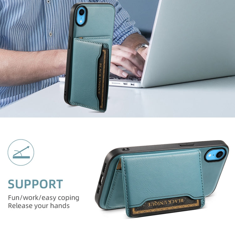 For iPhone XR Denior Cowhide Texture Leather MagSafe Detachable Wallet Phone Case(Blue) by Denior
