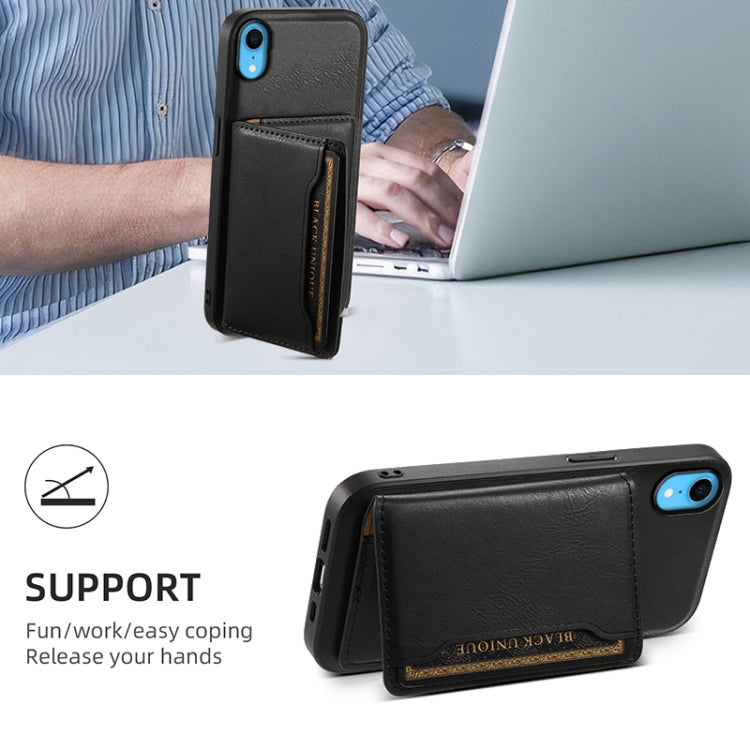 For iPhone XR Denior Cowhide Texture Leather MagSafe Detachable Wallet Phone Case(Black) by Denior