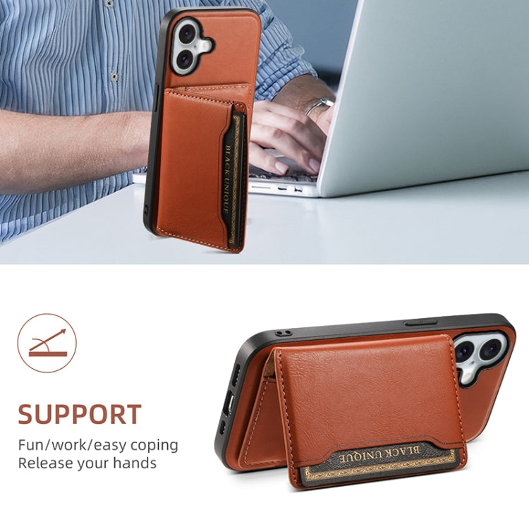 For iPhone 16 Plus Denior Cowhide Texture Leather MagSafe Detachable Wallet Phone Case(Brown) by Denior