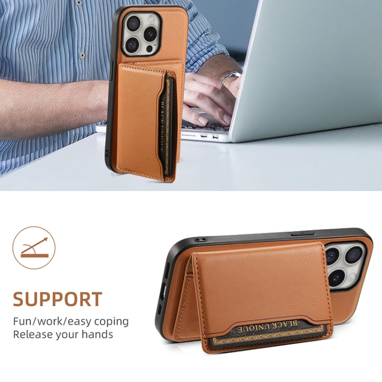 For iPhone 16 Pro Max Denior Cowhide Texture Leather MagSafe Detachable Wallet Phone Case(Khaki) by Denior