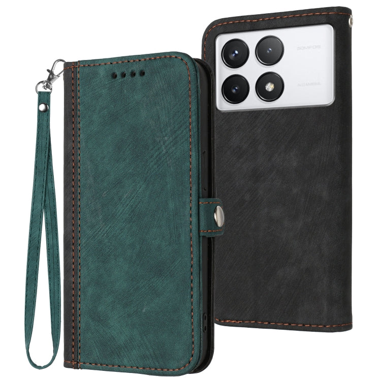 For Xiaomi Redmi K70 Side Buckle Double Fold Hand Strap Leather Phone Case(Dark Green) - Xiaomi Cases by buy2fix | Online Shopping UK | buy2fix
