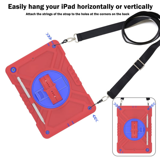 For iPad 10.2 2021 / 2020 / 2019 X Rotation PC Hybrid Silicone Tablet Case with Strap(Red Blue) - iPad 10.2 Cases by buy2fix | Online Shopping UK | buy2fix