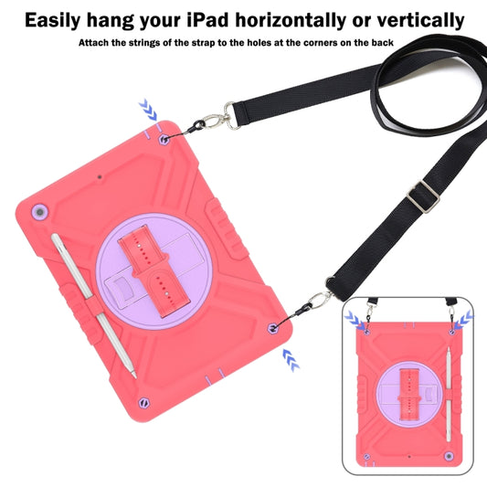 For iPad 10.2 2021 / 2020 / 2019 X Rotation PC Hybrid Silicone Tablet Case with Strap(Red Purple) - iPad 10.2 Cases by buy2fix | Online Shopping UK | buy2fix