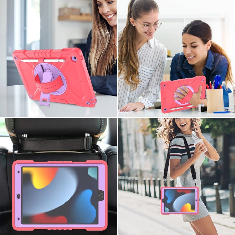 For iPad 10.2 2021 / 2020 / 2019 X Rotation PC Hybrid Silicone Tablet Case with Strap(Red Purple) - iPad 10.2 Cases by buy2fix | Online Shopping UK | buy2fix