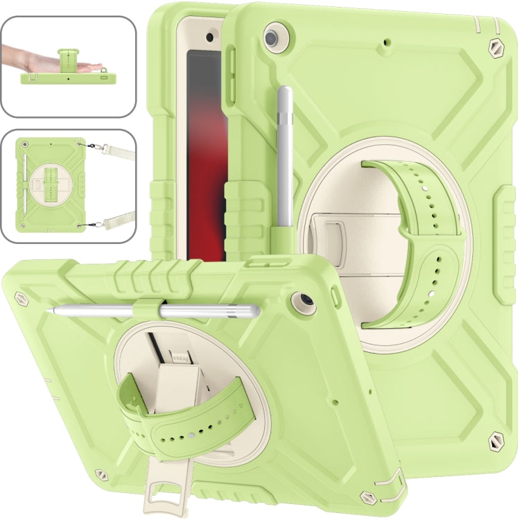 For iPad 10.2 2021 / 2020 / 2019 X Rotation PC Hybrid Silicone Tablet Case with Strap(Yellow Green White) - iPad 10.2 Cases by buy2fix | Online Shopping UK | buy2fix