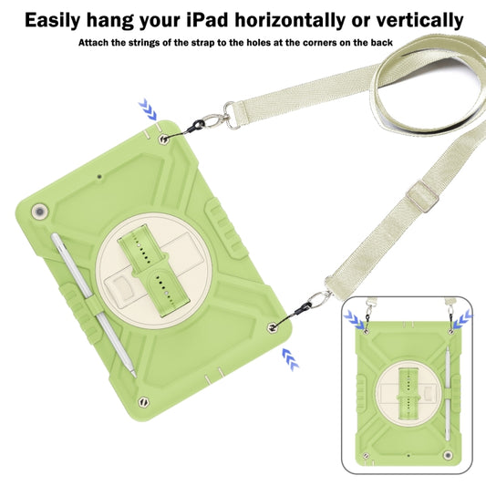For iPad 10.2 2021 / 2020 / 2019 X Rotation PC Hybrid Silicone Tablet Case with Strap(Yellow Green White) - iPad 10.2 Cases by buy2fix | Online Shopping UK | buy2fix