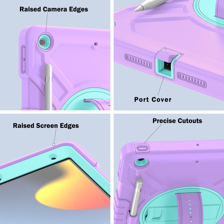 For iPad 10.2 2021 / 2020 / 2019 X Rotation PC Hybrid Silicone Tablet Case with Strap(Purple Cyan) - iPad 10.2 Cases by buy2fix | Online Shopping UK | buy2fix