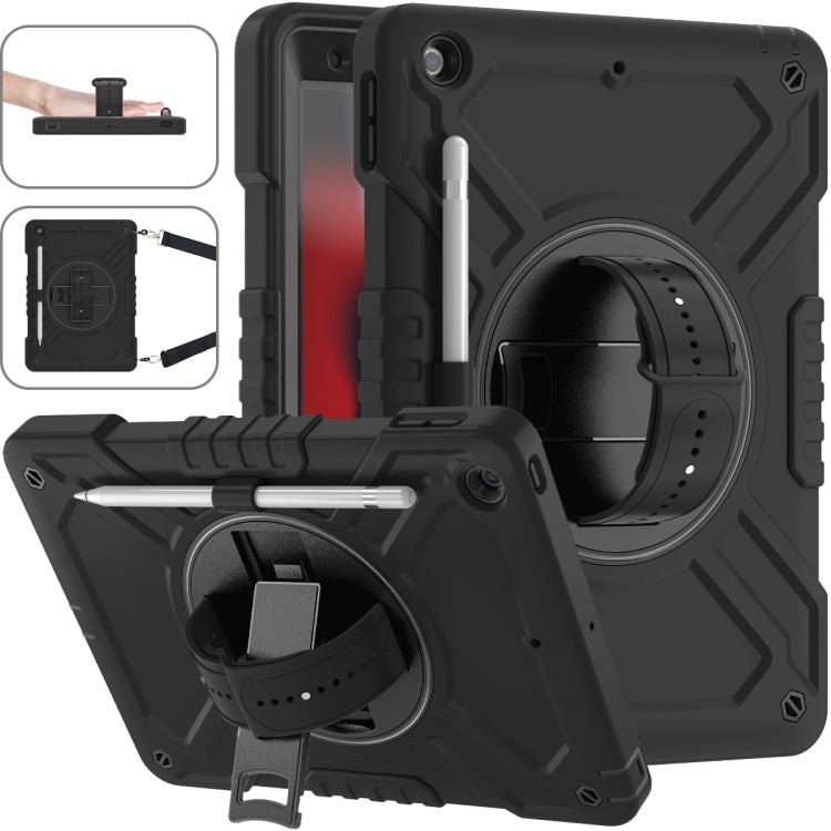 For iPad 10.2 2021 / 2020 / 2019 X Rotation PC Hybrid Silicone Tablet Case with Strap(Full Black) - iPad 10.2 Cases by buy2fix | Online Shopping UK | buy2fix