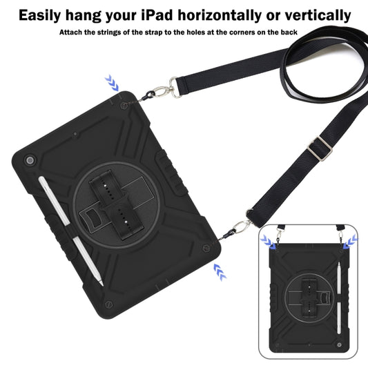 For iPad 10.2 2021 / 2020 / 2019 X Rotation PC Hybrid Silicone Tablet Case with Strap(Full Black) - iPad 10.2 Cases by buy2fix | Online Shopping UK | buy2fix