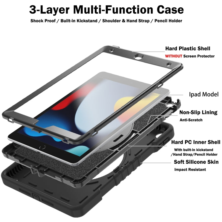 For iPad 10.2 2021 / 2020 / 2019 X Rotation PC Hybrid Silicone Tablet Case with Strap(Full Black) - iPad 10.2 Cases by buy2fix | Online Shopping UK | buy2fix