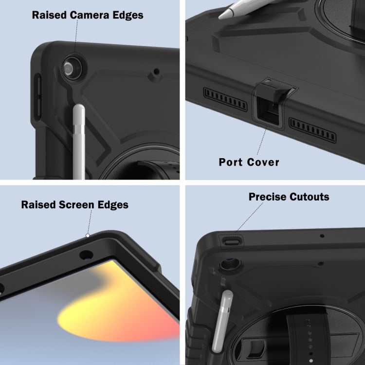For iPad 10.2 2021 / 2020 / 2019 X Rotation PC Hybrid Silicone Tablet Case with Strap(Full Black) - iPad 10.2 Cases by buy2fix | Online Shopping UK | buy2fix