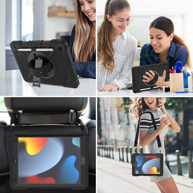 For iPad 10.2 2021 / 2020 / 2019 X Rotation PC Hybrid Silicone Tablet Case with Strap(Full Black) - iPad 10.2 Cases by buy2fix | Online Shopping UK | buy2fix