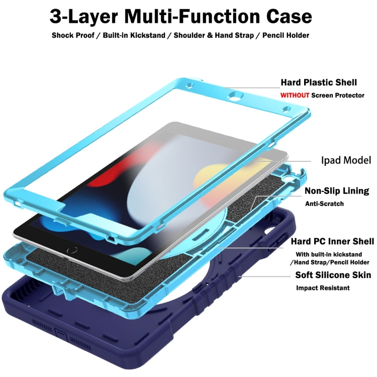 For iPad 10.2 2021 / 2020 / 2019 X Rotation PC Hybrid Silicone Tablet Case with Strap(Navy Sky Blue) - iPad 10.2 Cases by buy2fix | Online Shopping UK | buy2fix