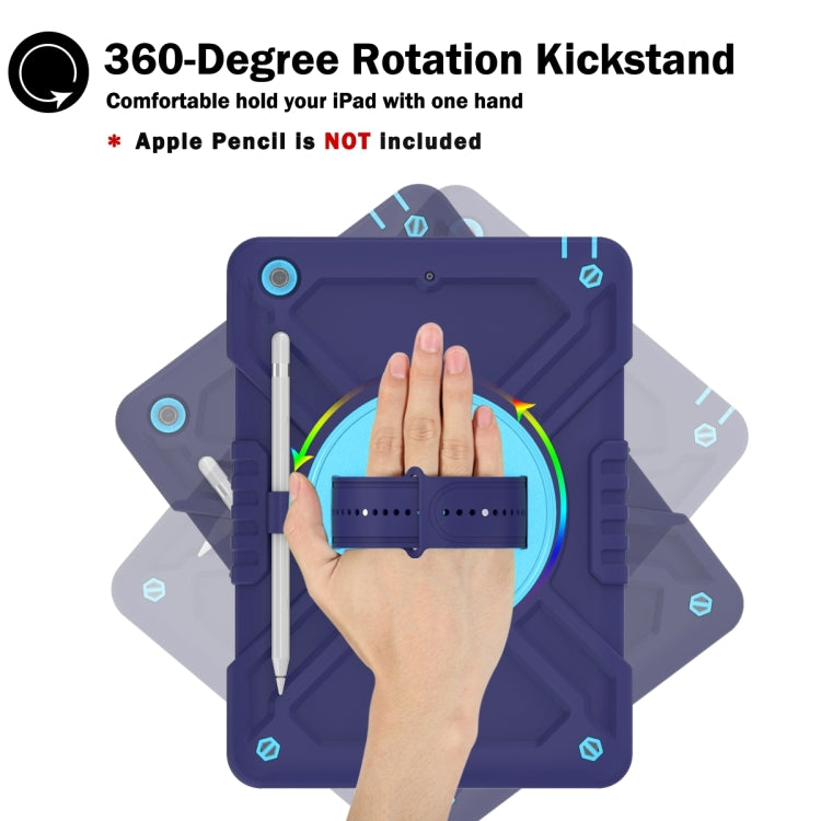 For iPad 10.2 2021 / 2020 / 2019 X Rotation PC Hybrid Silicone Tablet Case with Strap(Navy Sky Blue) - iPad 10.2 Cases by buy2fix | Online Shopping UK | buy2fix