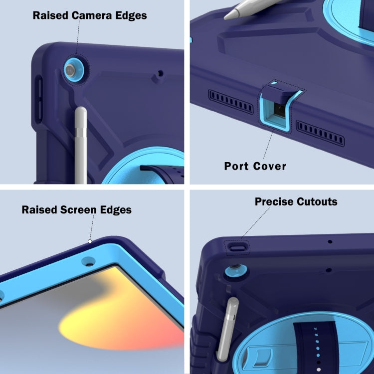 For iPad 10.2 2021 / 2020 / 2019 X Rotation PC Hybrid Silicone Tablet Case with Strap(Navy Sky Blue) - iPad 10.2 Cases by buy2fix | Online Shopping UK | buy2fix
