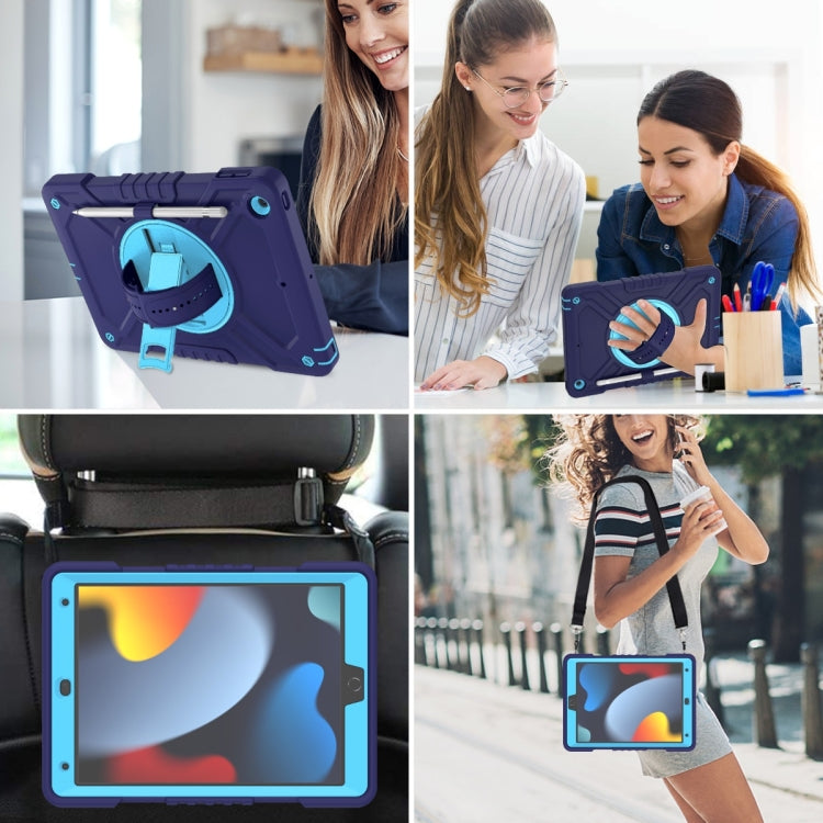 For iPad 10.2 2021 / 2020 / 2019 X Rotation PC Hybrid Silicone Tablet Case with Strap(Navy Sky Blue) - iPad 10.2 Cases by buy2fix | Online Shopping UK | buy2fix