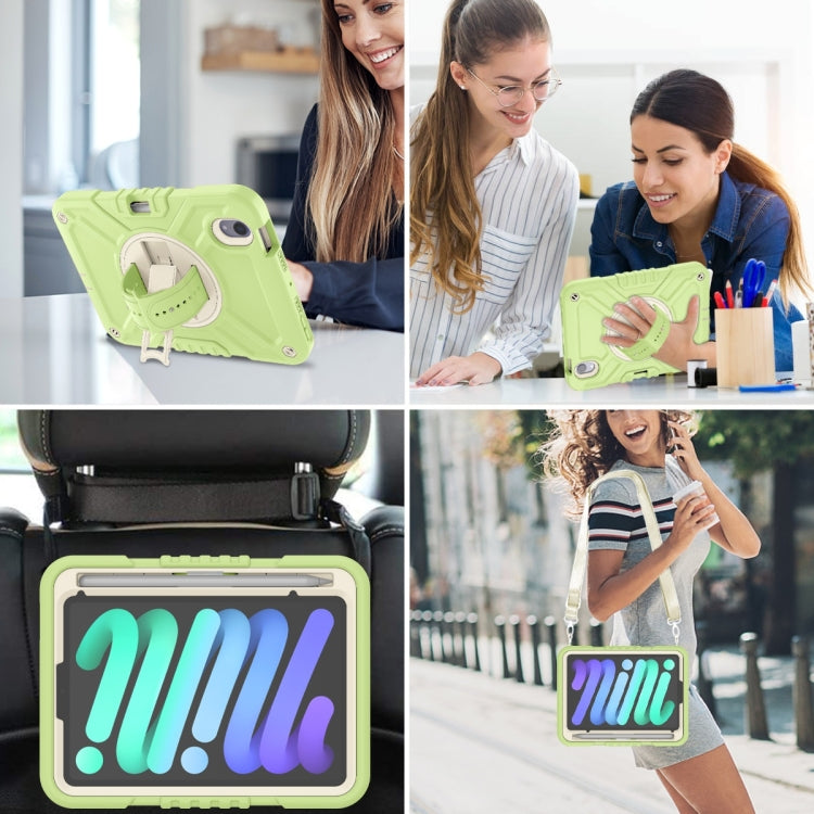 For iPad mini 6 / mini 2024 X Rotation PC Hybrid Silicone Tablet Case with Strap(Yellow Green White) - iPad mini 6 Cases by buy2fix | Online Shopping UK | buy2fix