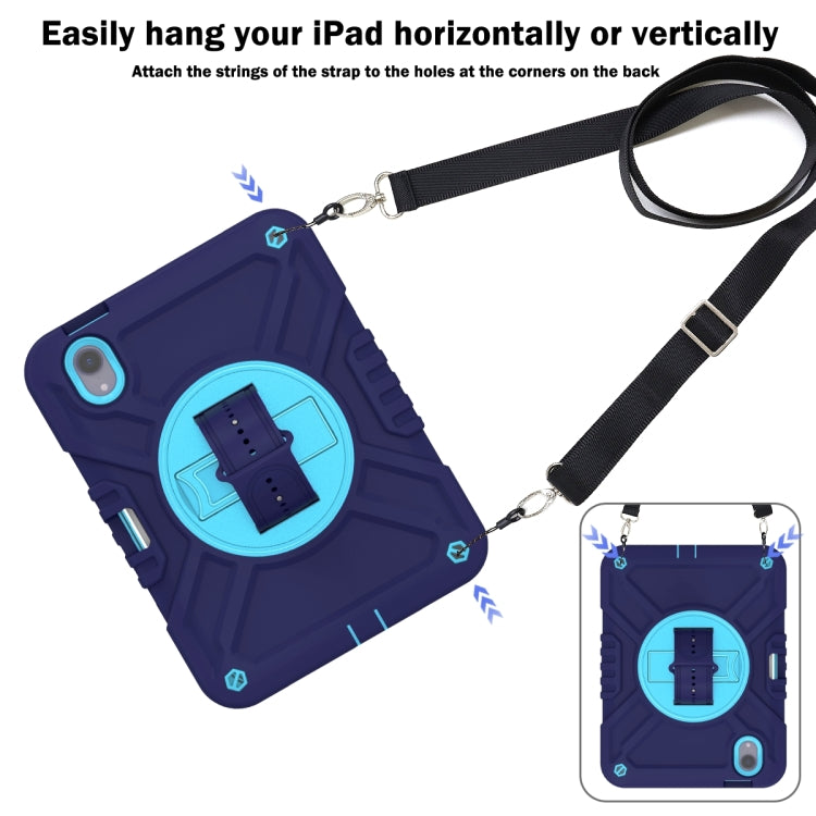 For iPad mini 6 / mini 2024 X Rotation PC Hybrid Silicone Tablet Case with Strap(Navy Sky Blue) - iPad mini 6 Cases by buy2fix | Online Shopping UK | buy2fix