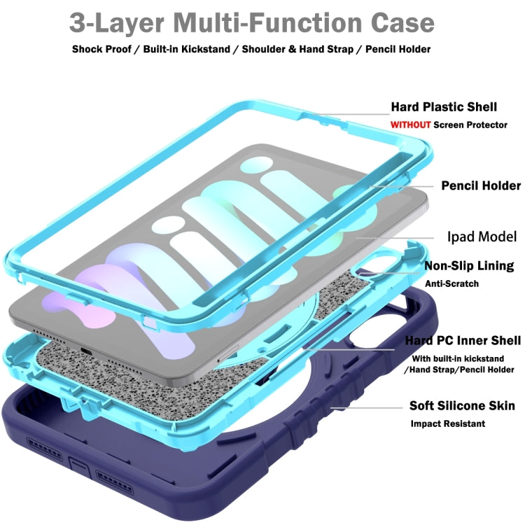 For iPad mini 6 / mini 2024 X Rotation PC Hybrid Silicone Tablet Case with Strap(Navy Sky Blue) - iPad mini 6 Cases by buy2fix | Online Shopping UK | buy2fix