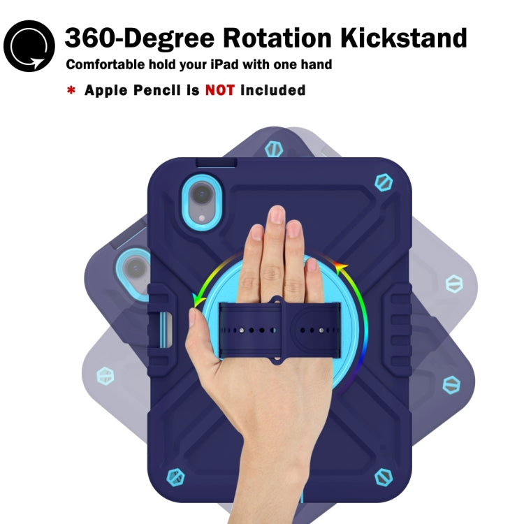 For iPad mini 6 / mini 2024 X Rotation PC Hybrid Silicone Tablet Case with Strap(Navy Sky Blue) - iPad mini 6 Cases by buy2fix | Online Shopping UK | buy2fix